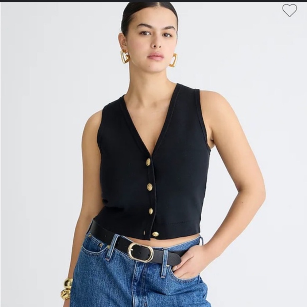 NWT J.CREW Emilie V-Neck Sweater Vest Black Gold Buttons